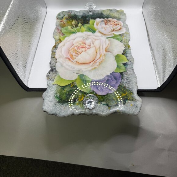 Vintage Floral Resin Tray with Crystal Handles - Picture 3 of 3